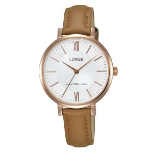 Lorus RG262LX9 Ladies Elegant Camel Brown Leather Strap Watch with Rose Gold Plated Case