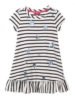 Joules Girls Allie Luxe Stripe Peplum Dress - White/Navy, Size 9-10 Years, Women