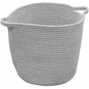 JVL - Edison Round Cotton Rope Storage Basket with Handles, Grey