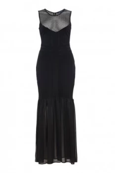 French Connection Chantilly Beau Jersey Mesh Maxi Dress Black