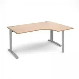 TR10 right hand ergonomic desk 1600mm - silver frame and beech top