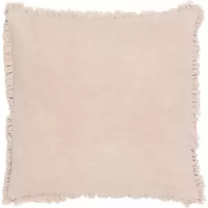 The Linen Yard - Bertie Velvet 100% Cotton Fringed Cushion Cover, Natural, 45 x 45 Cm