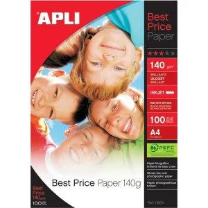 Apli Best Price Photo Paper Glossy 140gsm A4 100 Sheets