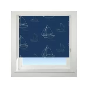 Universal - Boats Patterned Thermal Blackout Roller Blind, Navy, W90cm
