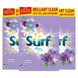 3 x Surf Lavender And Spring Jasmine Laundry Powder 45 Washes - 2.25Kg