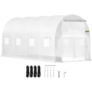 VEVOR Walk-in Tunnel Greenhouse, 15 x 7 x 7ft Portable Plant Hot House w/ Galvanized Steel Hoops, 1 Top Beam, 2 x Diagonal Poles, 2 Zippered Doors &
