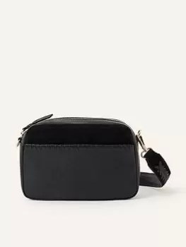 Accessorize Leather Stitch Detail Camera Bag, Black, Women