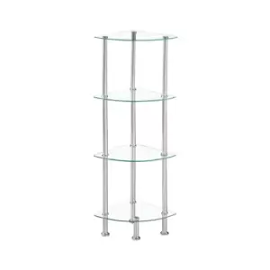 Modernique Glass Shelf 4 Tier Storage Unit, Corner In Clear Glass With Chrome Stand