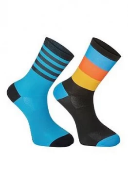 Madison Sportive Mid Sock Twin Pack, Block Stripe Black / Cyan Blue