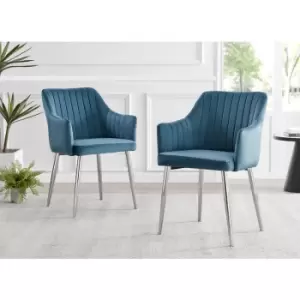 Calla Blue Velvet Dining Chairs with Silver Chrome Legs (Set of 2)