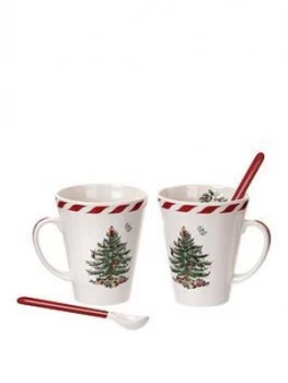 Portmeirion Peppermint Christmas Tree Set Of 2 Mugs & Spoons