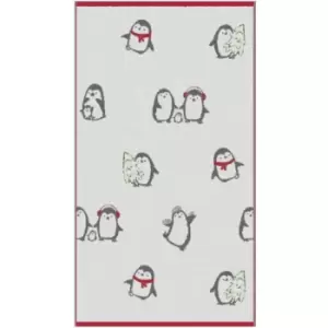 Fusion Christmas Penguins Jacquard 100% Cotton 650gsm Hand Towel, Multi