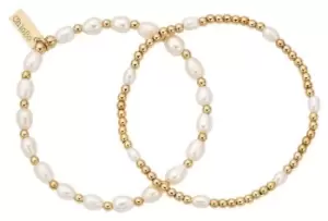 ChloBo GBSETP Set of Two Pearl Layering Bracelets Gold Jewellery