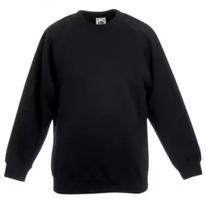 Fruit Of The Loom Childrens Unisex Raglan Sleeve Sweatshirt (7-8) (Black)