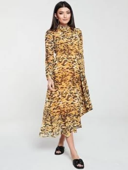 WHISTLES Dip Hem Animal Print Dress - Yellow/Multi, Size 6, Women