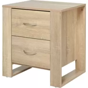 2 Drawer Modern Boxy Bedside Table w/ Handles Elevated Base Oak Brown - Homcom