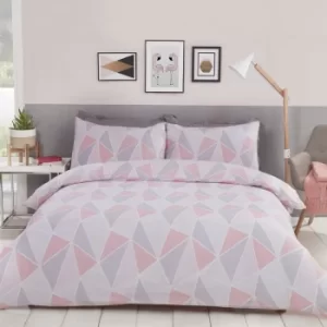 Leo Geometric King Duvet Quilt Cover Bedding Set Pink/Grey