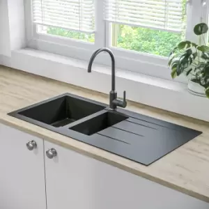 1.5 Bowl Inset Black Composite Kitchen Sink with Reversible Drainer - Enza Madison