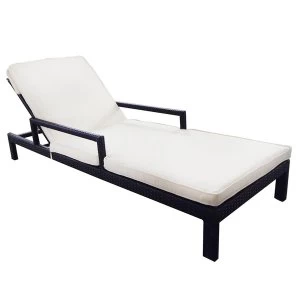Charles Bentley Rattan-Effect Sun Lounger with Cushion - Brown