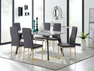Andria Marble Effect Dining Table With Black Legs & 6 Milan Velvet Gold Leg Chairs