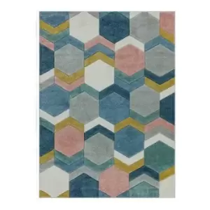 Asiatic Sketch Hexagon SK10 Rug - Multi - 120x170cm, Geometric - Blue/Grey/Pink/Yellow