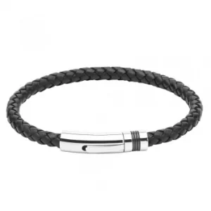 Unique Mens Black Leather and Stainless Steel Braided Bracelet...