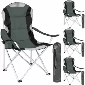 4 Camping chairs - padded - folding chair, fold up chair, folding camping chair - grey - grey