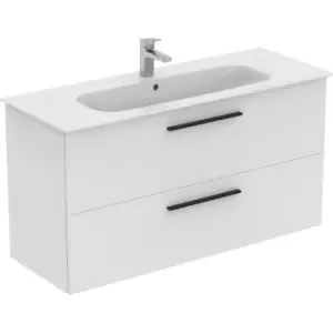Ideal Standard i. life A Double Drawer Wall Hung Unit with Basin Matt 1200mm with Matt Black Handles in White