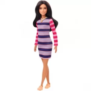 Barbie Fashionistas Brunette Hair Dress with Stripes Doll