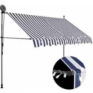 Manual Retractable Awning with LED 300cm Blue and White Vidaxl Blue
