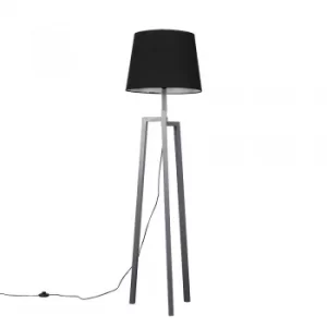 Augustus Grey Wood Tripod Floor Lamp with XL Black Aspen Shade