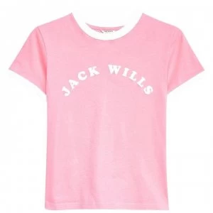 Jack Wills Blackmore Flocked Ringer T-Shirt - Pink