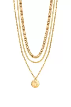 Recycled Gold Textured Layered Chain Necklace - Pack of 3