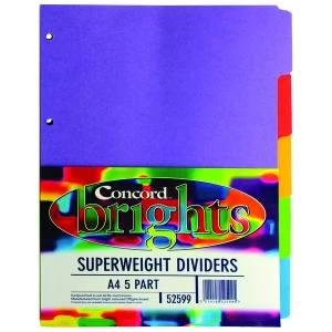 Concord Divider 5-Part A4 Heavyweight 270gsm Bright Assorted 52599525