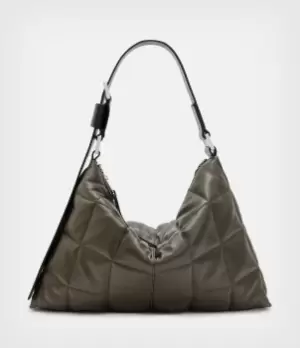 AllSaints Womens Edbury Leather Quilted Shoulder Bag, Olive