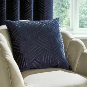 Catherine Lansfield Geo Cut Velvet Deco Filled Cushion, Navy, 45 x 45 Cm