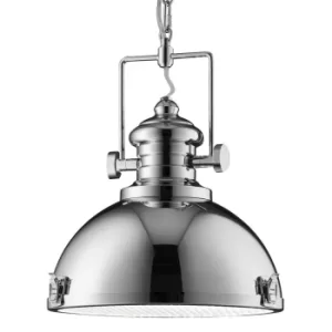 Industrial 1 Light Dome Ceiling Pendant Chrome with Acrylic Diffuser, E27