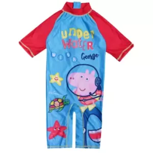 Peppa Pig Baby Boys Under Water George Pig One Piece Swimsuit (18-24 Months) (Blue/Red)