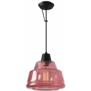 Color pendant light, steel and magenta glass