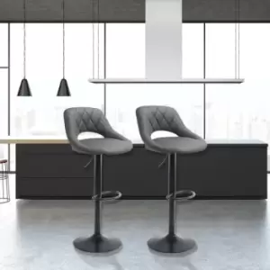 Neo Direct - Neo 2X Dark Grey Milan Matt Black Leg Gas Lift Height Adjustable Swivel Faux Leather Kitchen Padded Seats Barstools