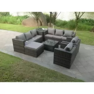 Fimous - Indoor Outdoor Rattn Garden Furniture Sofa Set Table Chair Footstool Dark Grey Mixed