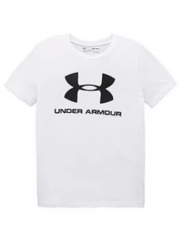 Urban Armor Gear Boys Childrens Sportstyle Logo T-Shirt - White/Black, Size 9-10 Years