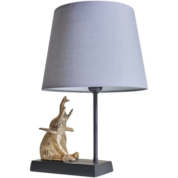 Brass and Black Sitting Baby Elephant Table Lamp - Grey