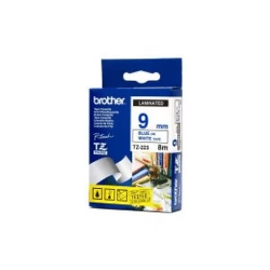 Brother TZE-223 P-touch Blue on White Tape 9mm x 8m