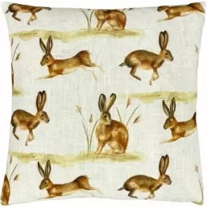 Country Running Hares Print Cushion Cover, Multi, 43 x 43cm - Evans Lichfield