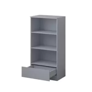 Bookcase with Three Shelves and Storage Drawer, Grey