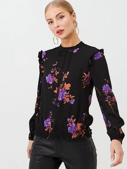 Oasis Violet Floral Lace Trim Top - Multi Black, Multi Black, Size 12, Women