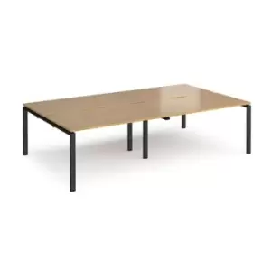 Bench Desk 4 Person Rectangular Desks 2800mm Oak Tops With Black Frames 1600mm Depth Adapt