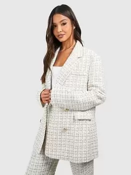 Boohoo Boucle Relaxed Fit Blazer - Cream, Size 14, Women