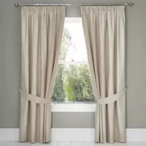 Fearne Floral Jacquard Textured Weave Lined Pencil Pleat Curtains, Soft Gold, 66 x 72" - Dreams&drapes